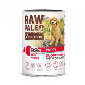 RAW PALEO DOG PUPPY BEEF RABBIT konservi kucēniem Liellops, trusis 400g